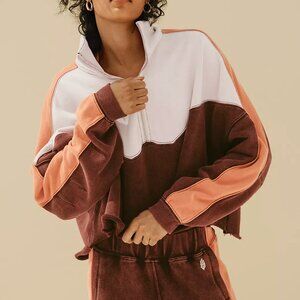 Free People Sweatshirt half zip pullover split second womens Pink Red (medium)